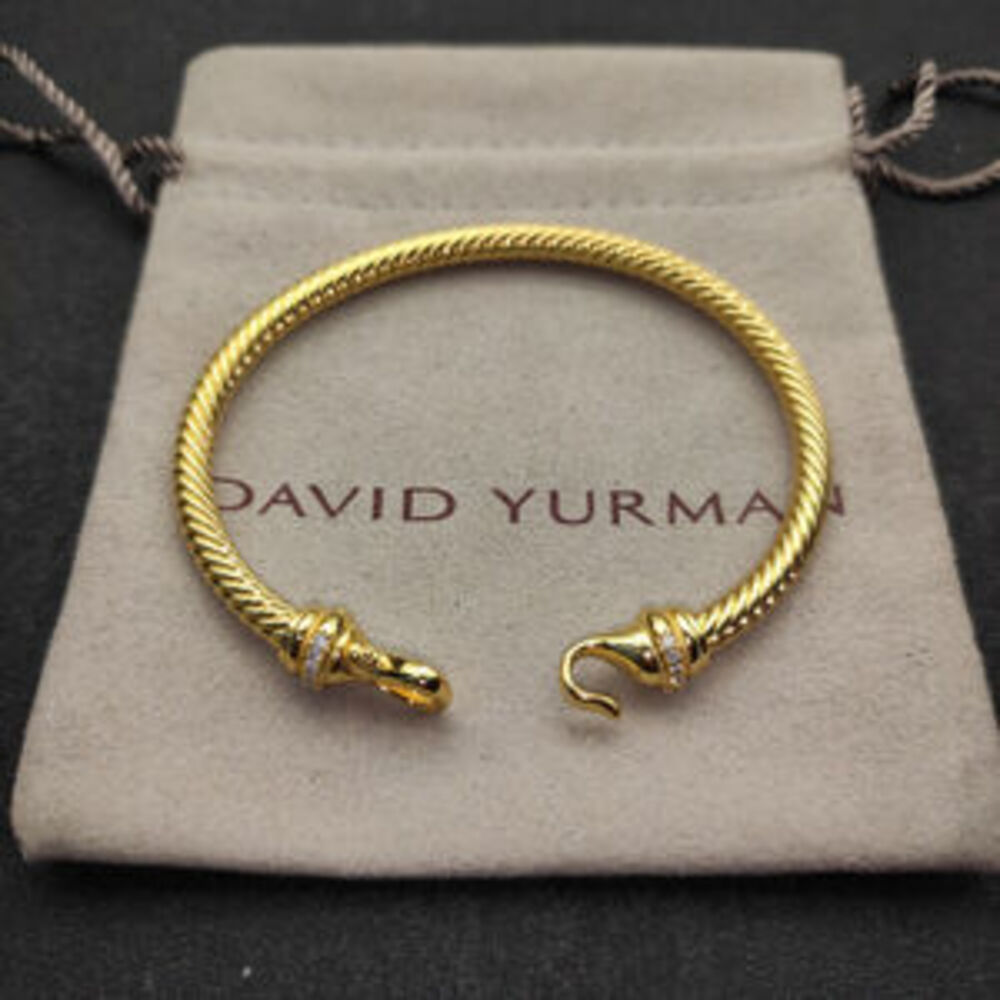 David Yurman 4mm Gold Diamond Hook Bracelet